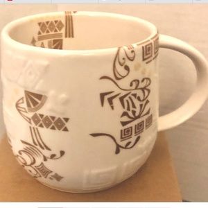 2012 Starbucks Aztec Summer White With Gold Designs Bone China Coffee Mug